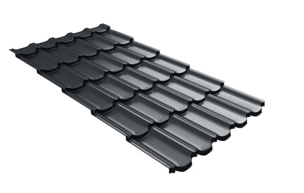 Металлочерепица квинта плюс с 3D резом 0,5 Satin RAL 7016 антрацитово-серый купить в Архангельске